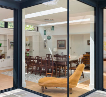 SL800 slimline aluminium sliding doors, fixed windows and rooflights for extension in London