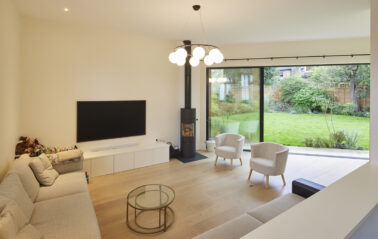 Living room sliding doors with light-filled interior