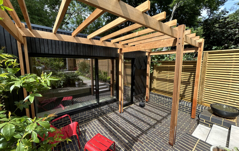 Sliding doors under pergola